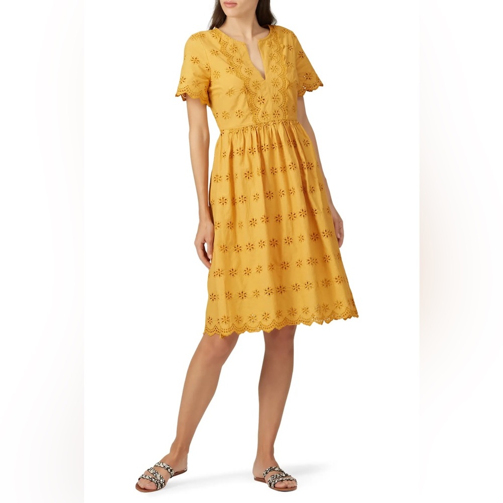 Madewell Yellow Scalloped Eyelet Midi Dress Size 0